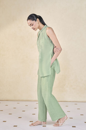 Daylily Handcrafted Bandhani Linen Co-ord - Sage, Sage, image 2